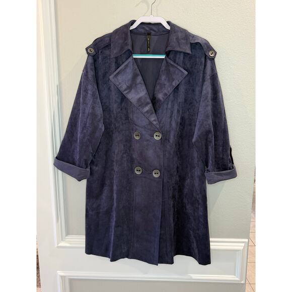 IC by Connie K Faux Suede Swing Style Jacket Coat Navy Sz XL Made in USA - Picture 1 of 6